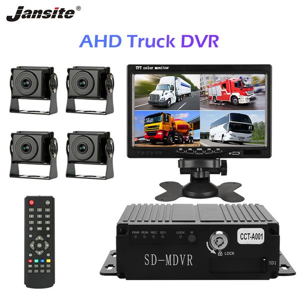 

jansite dash cam video recorder registrar ahd dvr for truck rv van bus cctv 4 split screen 12-24v loop recording parking camera car