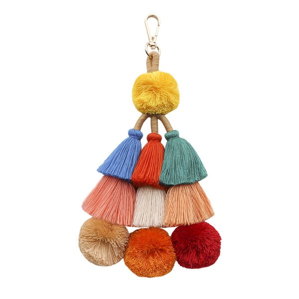 

2019 fashion handmade tassel pendants bohemian women multilayer tassel hairball bag pendant keyring ornaments wholesale, Silver