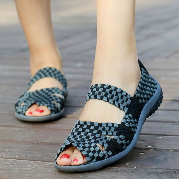

2019 women's casual sandals spring summer ladies leisure shoes woven flat multi colors sandals peep toe low heel fashion loafers, Black