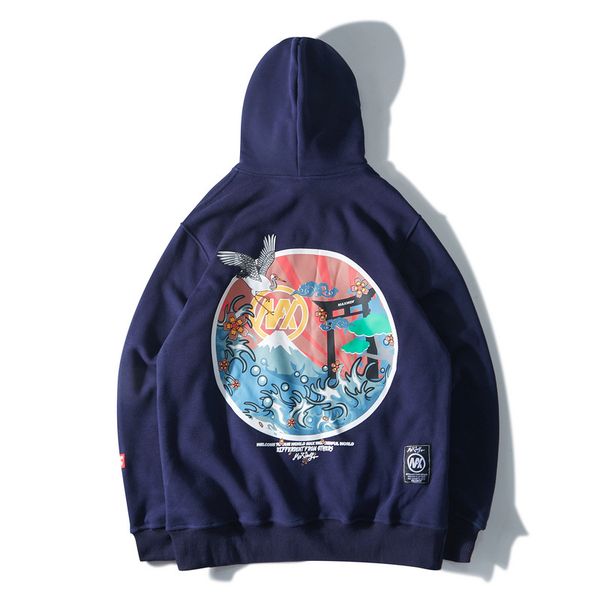 

harajuku japanese embroidered cranes fleece velvet hoodie streetwear men 2018 hip hop pullover sweatshirts winter hoodie thicken, Black