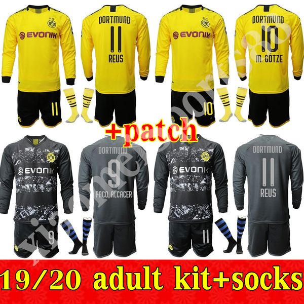 

bvb long sleeve soccer 13 raphael guerreiro jersey set borussia dortmund 28 axel witsel 10 mario gotze 11 marco reus football shirt kits, Black