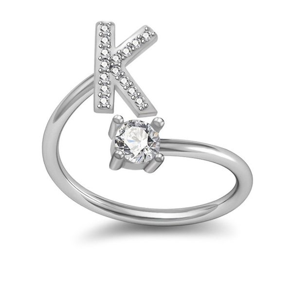 

new silver ring open size rhinestone rings for women wedding party gifts 26 letters adjustable statement ring
