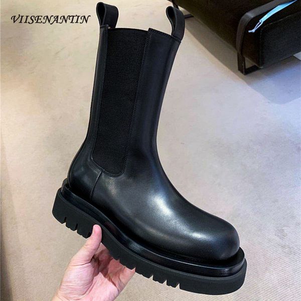 

boots viisenantin 2021 spring autumn models leather casual british thick bottom female sleeve, Black