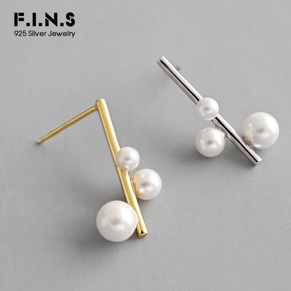 

f.i.n.s korean s925 sterling silver earrings imitation pearl beaded female earring two-tones korean fashion woman stud earrings, Golden;silver