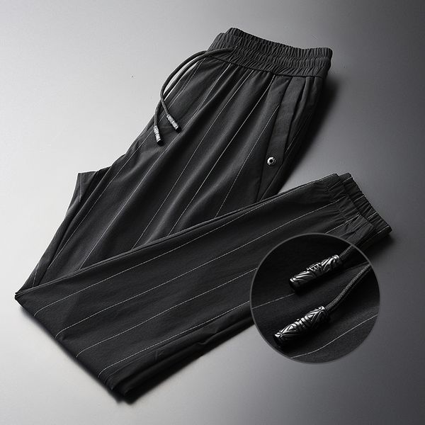 

vertical stripe mens harem pants plus size 4xl luxury summer slim fit men's trousers hight quality thin men casual pants, Black