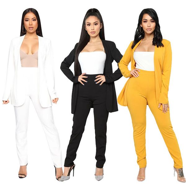

женщины блейзеры двух частей комплекты повседневная мода женские костюмы лоскутная с длинным рукавом топы blazer и женские брюки карандаш, White;black