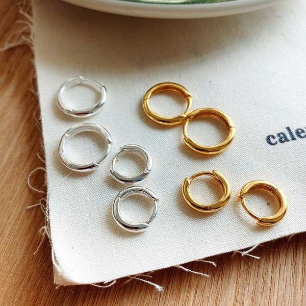 

wtltc 10mm 15mm round hoop earrings for women 925 sterling sliver small earrings hoops simple geometric circle bijoux, Golden;silver
