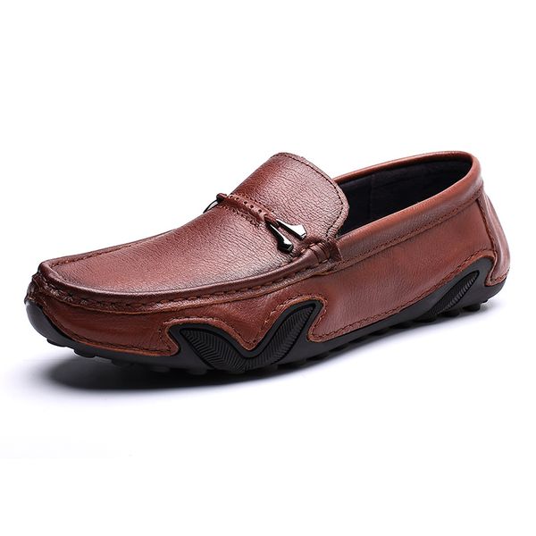 

men soft leather casual loafers slip on male fashion shoes genuine leather moccasin flat brown black man driving boat sneakers