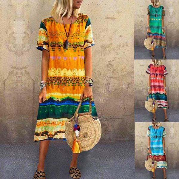 

neck dresses loose plus size female clothing 2020 women designer dress summer short sleeve print crew, Black;gray