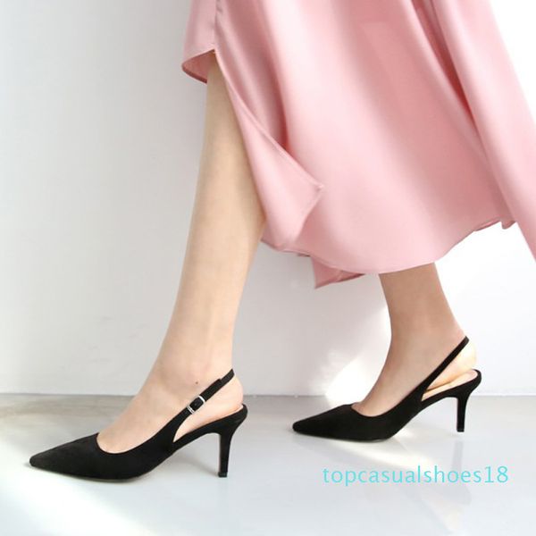 

женские сандалии туфли на высоком каблуке женские летние флок сексуальные красочные тонкий каблук женские насосы острый носок ремень большой, Black