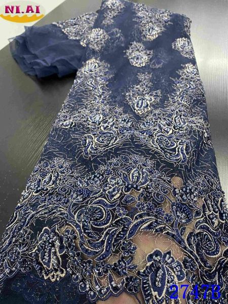 

niai handmade beaded lace african lace fabric 2020 nigerian french mesh fabrics for wedding party xy2747b, Pink;blue