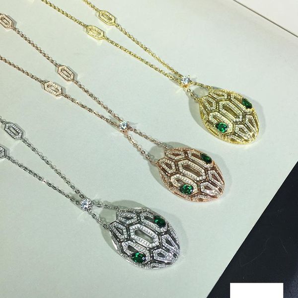 

luxury jewelry for women snake head pendant necklaces full diamond gold plated necklace wedding jewelry chains, Silver