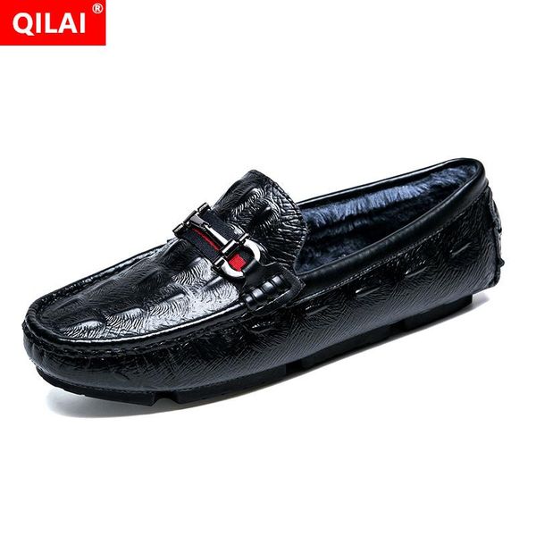

genuine leather men's shoes 2019 winter plus velvet warm men cotton shoes male driving work home male 8 color 39-44, Black