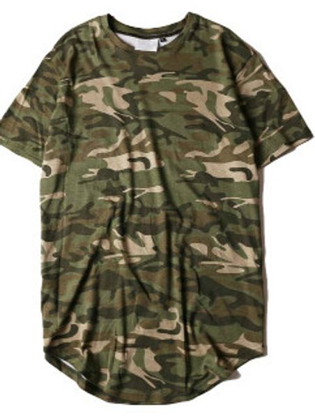 

hi-street solid curved hem t-shirt men longline extended camouflage hip hop tshirts urban kpop tee shirts male clothing 6 colors b950612, White;black
