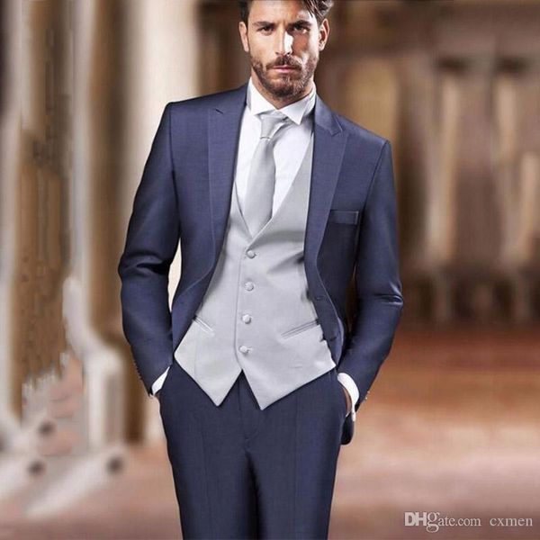 

italian navy blue men's classic suits for wedding black peaked lapel slim fit groom tuxedo custom made groomsmen suits 3piece male blaz, Black;gray