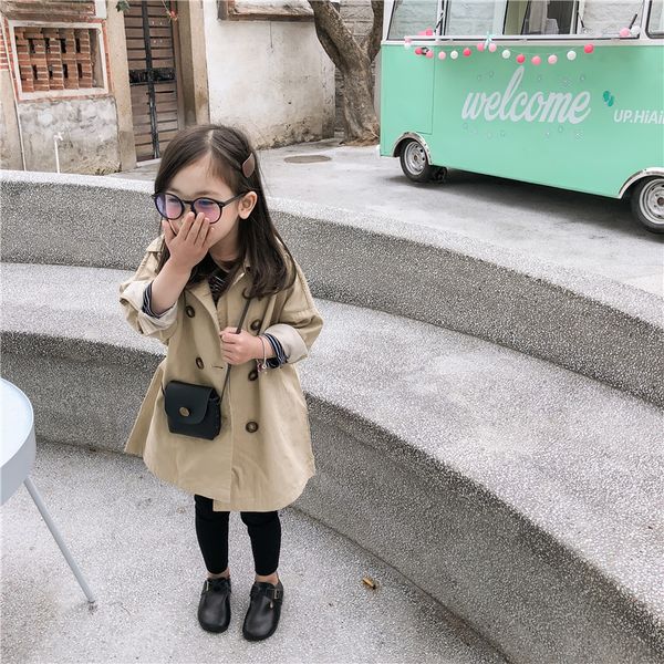 

2019 spring new arrival korean style cotton pure color long style all-match windbreak coat for fashion baby girls and boys, Camo