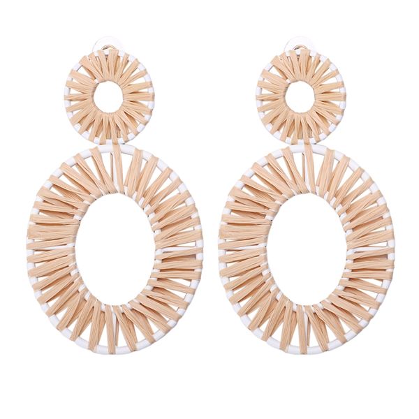 

handmade raffia earrings lightweight geometric straw dangle earrings for women yellow, Silver