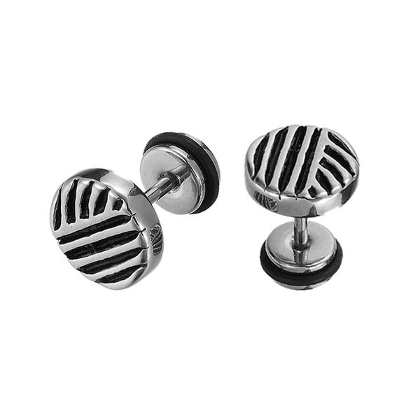 

fashion dumbbell round earrings retro pattern personality stainless steel round earrings tide men silver spot wholesale, Golden;silver