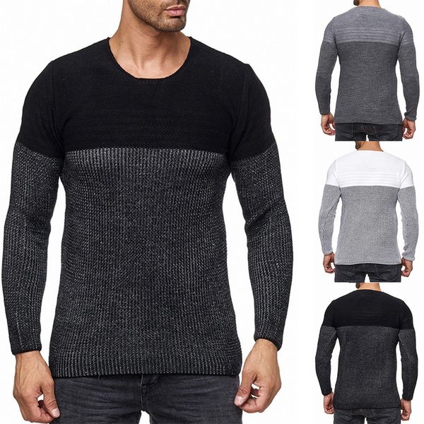 

mens slim casual sweater personality fashion homme stitching pullover thick sweater male clothes long sleeve o neck, White;black