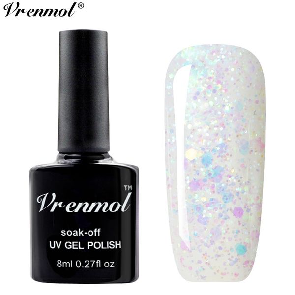 

vrenmol 8ml snow white color super glitter sequins gel lak lacquer diamond uv nail gel polish diy nial art design makeup nail, Red;pink