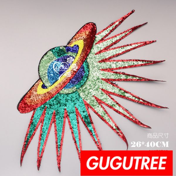 

gugutree sequins embroidery big patches ufo patches badges applique patches for clothing bp-849, Black