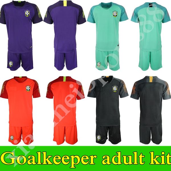 

brazil goalkeeper jersey kit men goalie soccer 23 ederson jersey set 1 alisson cafu cassio children football shirt kits uniform, Black