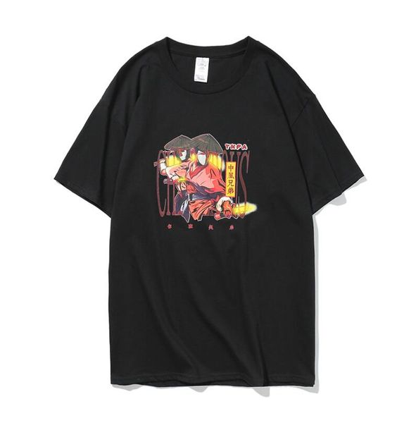 Новая мода дизайн Tee рубашка мужчины свободный тонкий дышащий сплошной цвет мультфильм печать наружные черно-белые фиолетовые футболки
