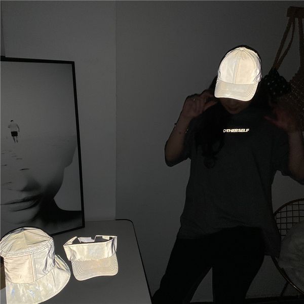 

3m reflective cap hat streetwear solid bucket fishing hat foldable harajuku k rock korean hip hop panama cap