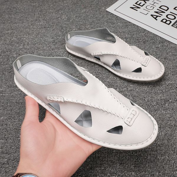 

slippers valstone summer men casual leather sandals shoes lightweight comfortable soft non-slip flats, Black