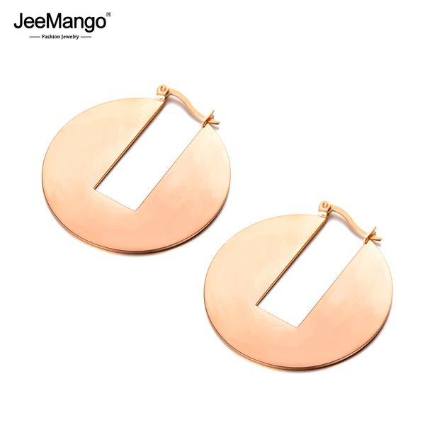 

jeemango bohemia round shape rectangular notch hoop earrings punk style rose gold stainless steel anniversary jewelry je18071, Golden;silver