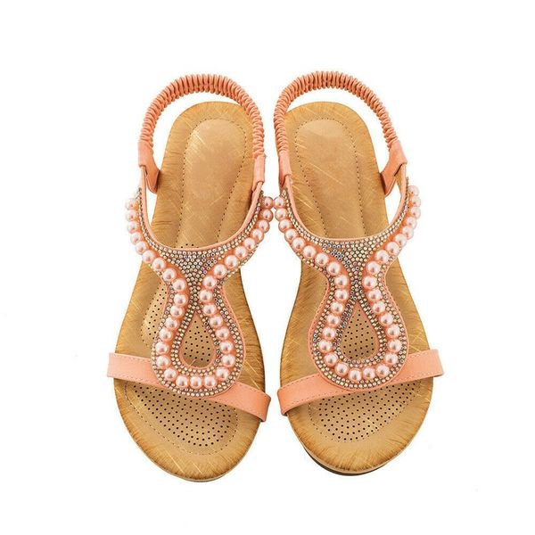 

sandals 2021 summer women sloping wedge heel beads decorative simple ladies casual shoes muticolors plus size, Black