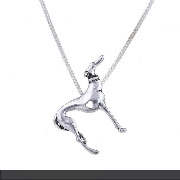 

statement greyhound necklace heart pendant whippet dog jewelry women necklace charm choker halloween gift, Silver