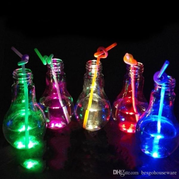 

light bulb beverage bottle milk tea bottle plastic juice drink bottle creative luminescence cup with straw home bar drinkware tool bh2134 cy