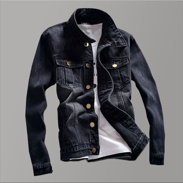 

large sizes long dark denim jacket men 2019 hiphop punk black denim jacket men slim vintage autumn men's jeans for male, Black;brown