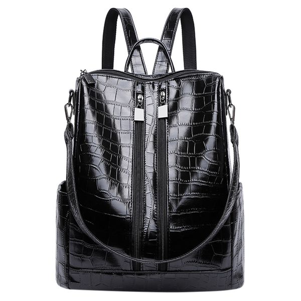 

women solid backpack stone pattern pu leather backpacks for teenage girls fashion female school shoulder bag bagpack mochila