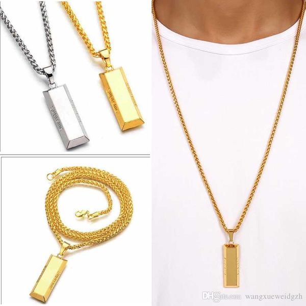 

Black Friday Thanksgiving High-grade fashion Electroplate long hip-hop alloy Necklace with Gold-brick Pendant