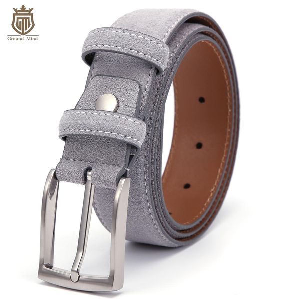 

luxury genuine suede leather belts for men male with vintage brushed nickel pin buckle 90-130cm t200511