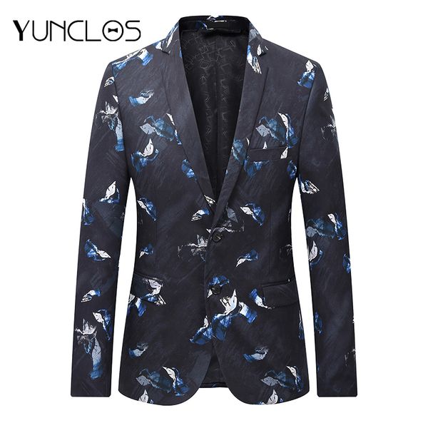 

yunclos 2019 new arrival men's suit blazer slim fit printed suit jacket for men casual wedding party male blazer, White;black