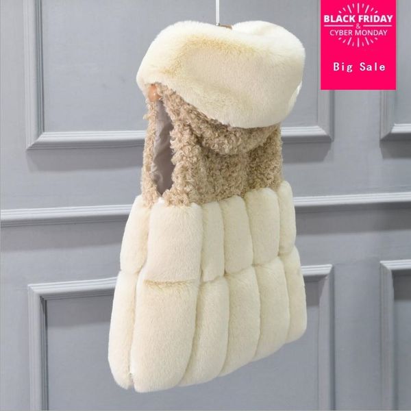 

s-4xl plus size women's winter faux fur coat fake fur long sleeveless stitvhing vest waistcoat gilet custom made wq42, Black