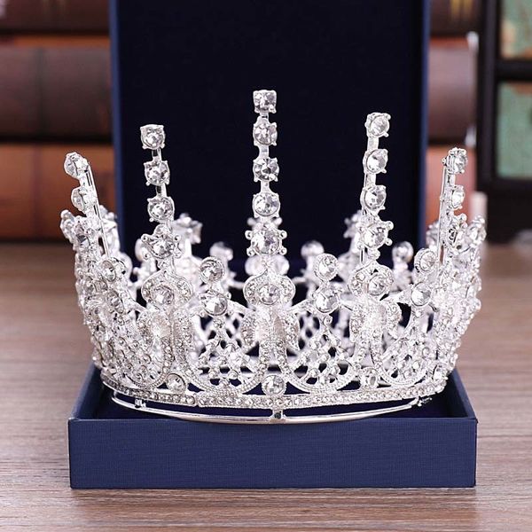 

forseven full circle round tiara and crown rhinestone crystal diadem wedding bride coronal headpiece hair jewelry accessories jl, Golden;white