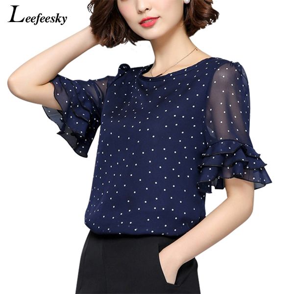 

xxxxxl women blouses 2017 summer short sleeve chiffon blouse shirt polka dot women shirts plus size clothing ladies, White