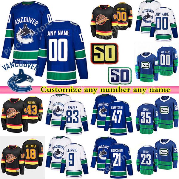 

custom men's kids womans vancouver canucks jerseys 43 quinn hughes 53 bo horvat 40 pettersson boeser customize any number any name ho, Black;red