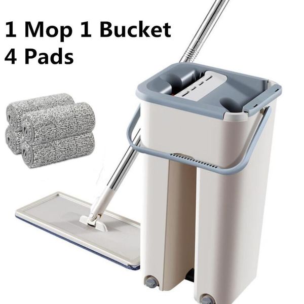 Nuovo set mop per pavimenti Mop automatico e secchio per evitare il lavaggio a mano Panno per pulizia in microfibra Spremere piatto Magic Mop per pavimenti in legno T278M