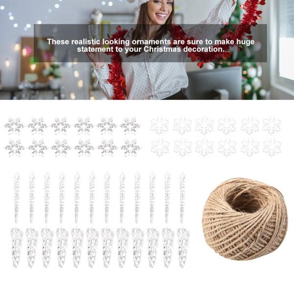 

49pcs clear acrylic hanging snowflake drops icicles christmas wedding party decoration