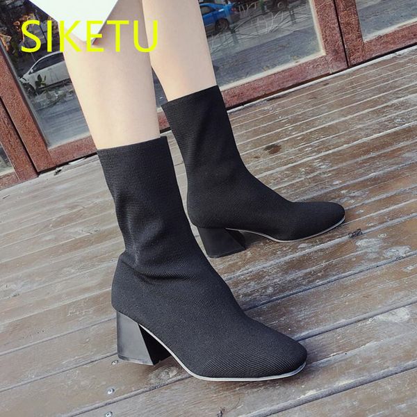 

siketu winter women boots boots snow women shoes shoes riding equestrian plus velvet x023 thin, Black