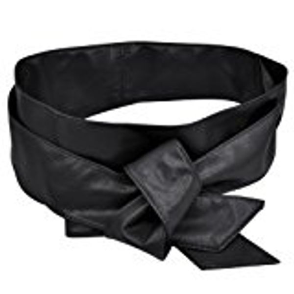 

women pu leather soft self tie bowknot band wrap around sash obi belt black