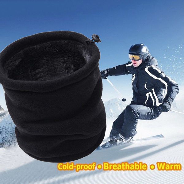 

3in1 winter fleece neck warmer snood scarf hat women men thermal ski wear snowboard warmer face mask beanie hats, Black