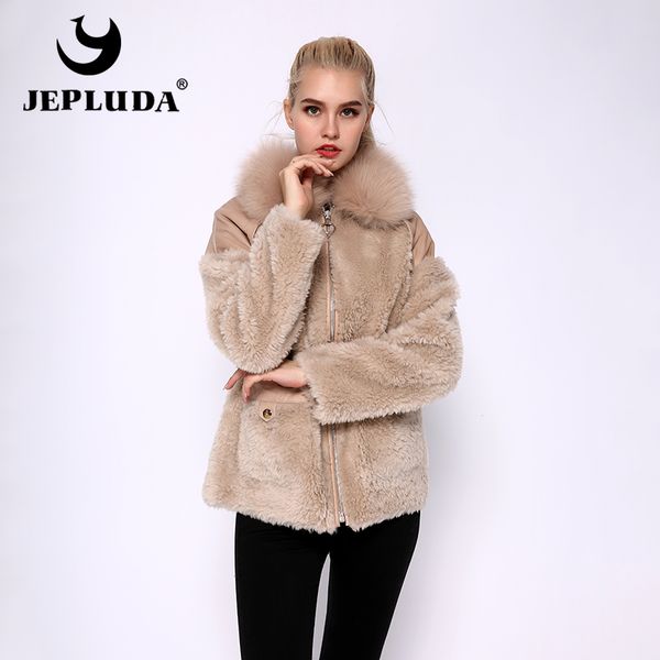 

jepluda new style high-quality short 100% wool real fur jacket winter coat women clothing collar real fur warm coat, Black