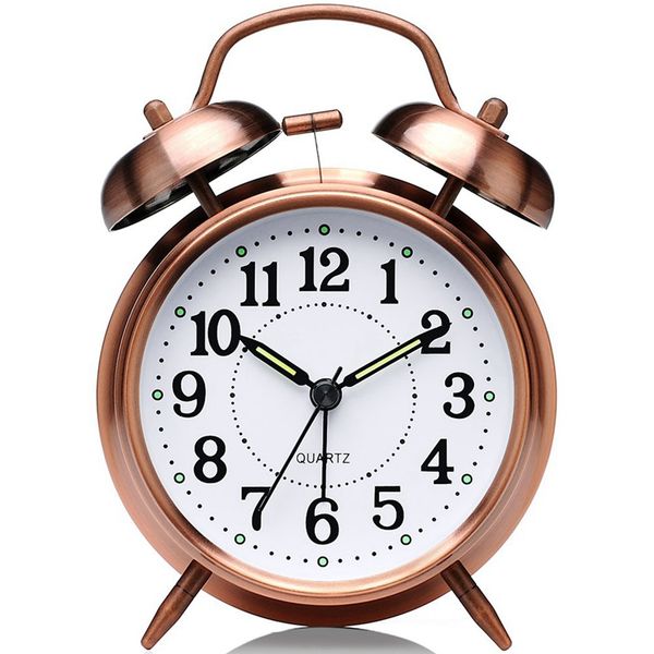 

non-ticking 4inch twin bell alarm clock - metal frame 3d dial with backlight function - desk table clock for home and office red
