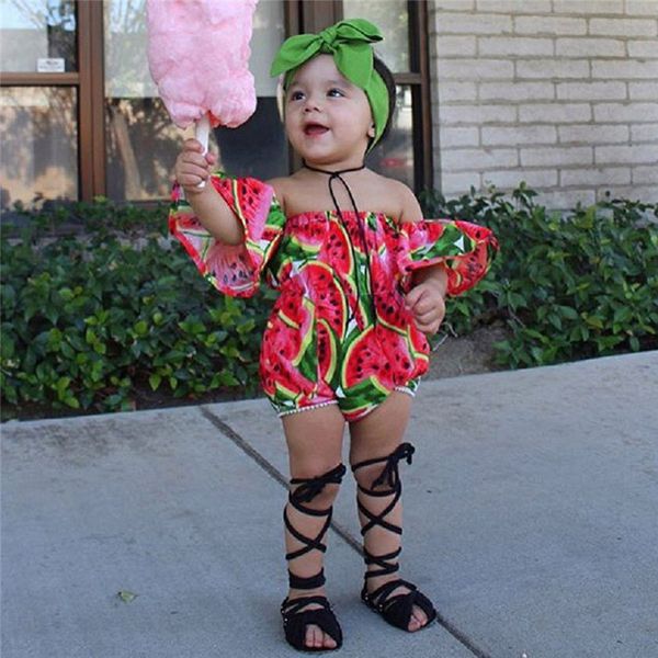

clothing sets born baby girl clothes off shoulder watermelon print tassels romper with headband 2pcs outfits cotton, White